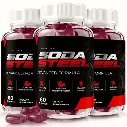 Three bottles of Soda Steel daily men's gummies