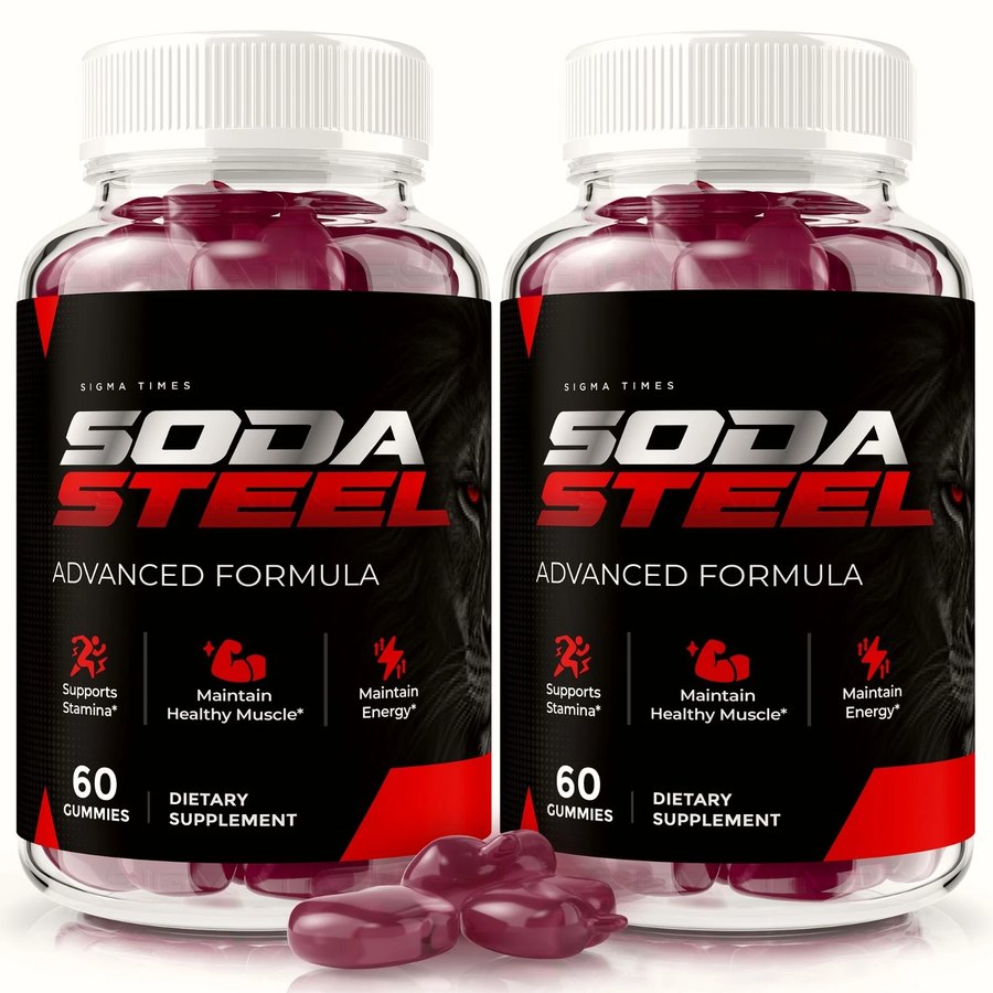 Two bottles of Soda Steel daily men's gummies, 60 gummies per bottle